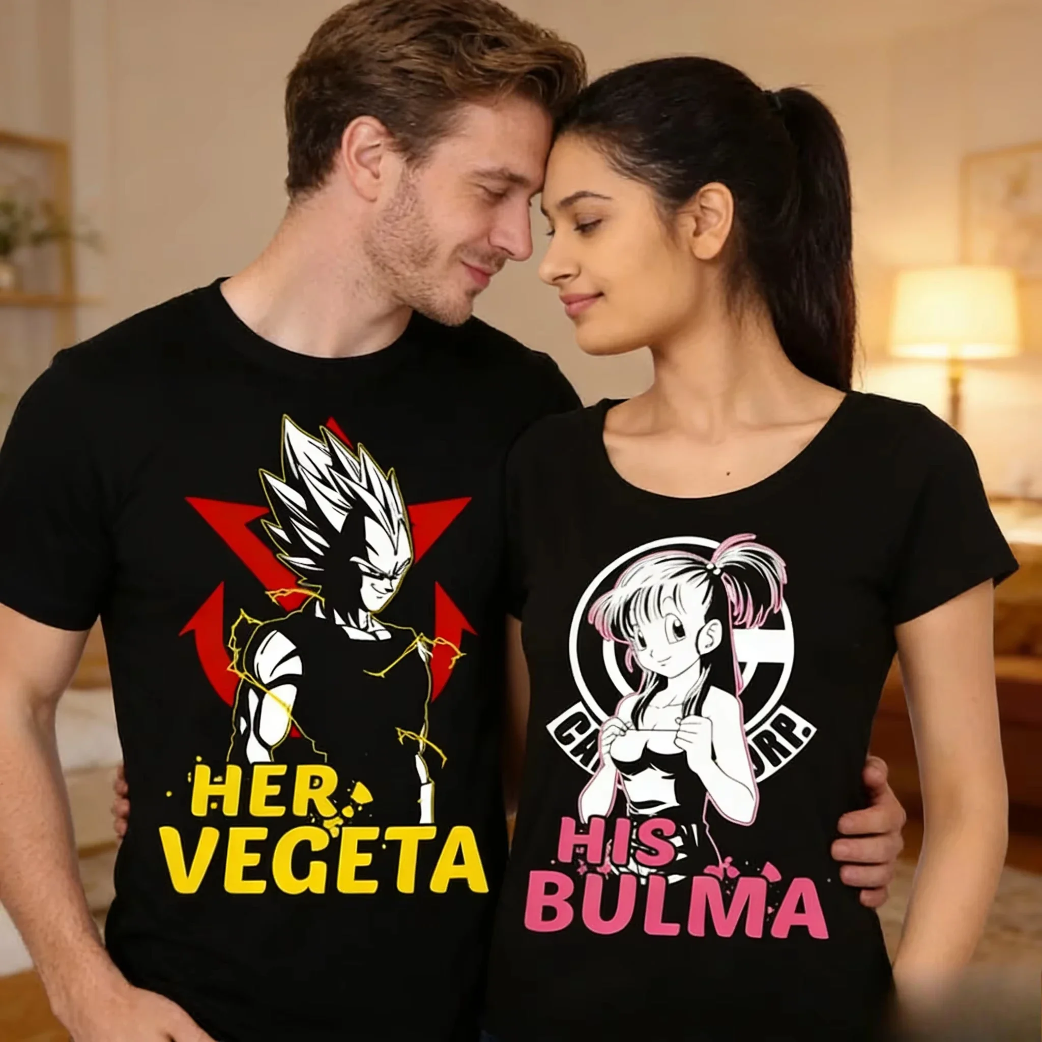 2026 Summer Dragon Ball Retro Anime T-Shirt Couple Outfit Vegeta Bulma Casual Loose Sports Tee Her Vegeta His Bulma Y2K Style
