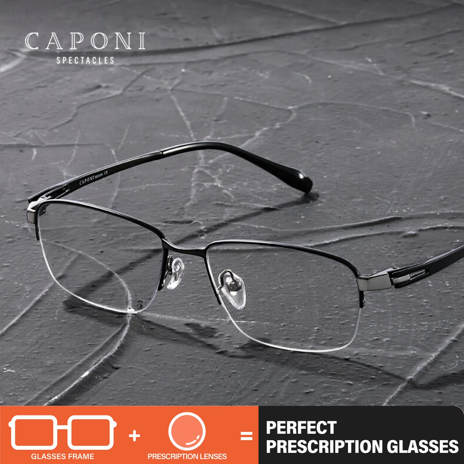 CAPONI Prescription Men Glasses Titanium Alloy Progressive Computer Glasses Classic Anti Blue Ray Reading Eyeglasses PJ23617