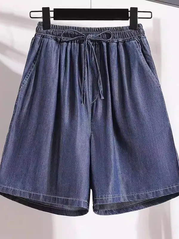 High Waist Loose Fit Women's Denim Shorts Summer Casual Outerwear Hot Pants Silk Material Breathable Comfortable Spring Colle...