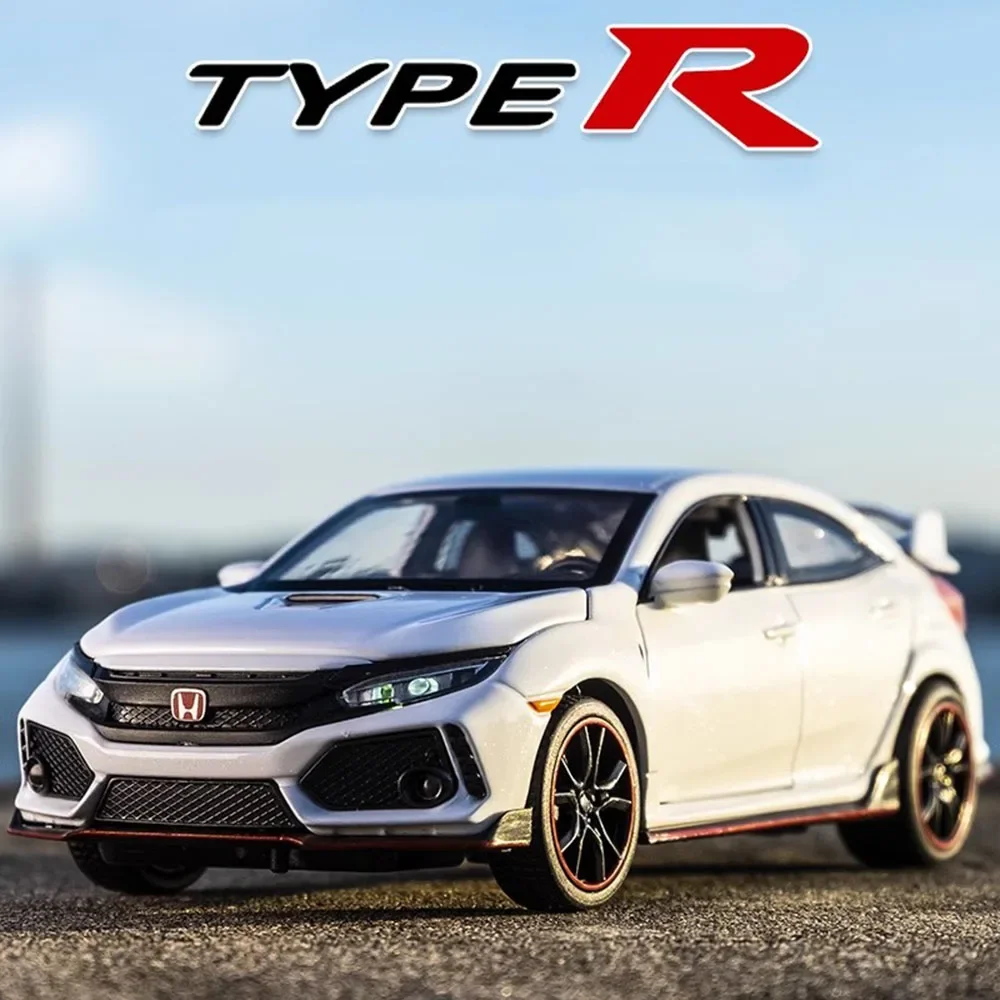 

Модель Honda CIVIC TYPE-R, 1:32, игрушечный автомобиль из сплава, литой под давлением металлический автомобиль, 4-дверный открытый звук, свет, откатная задняя коллекция детских игрушек