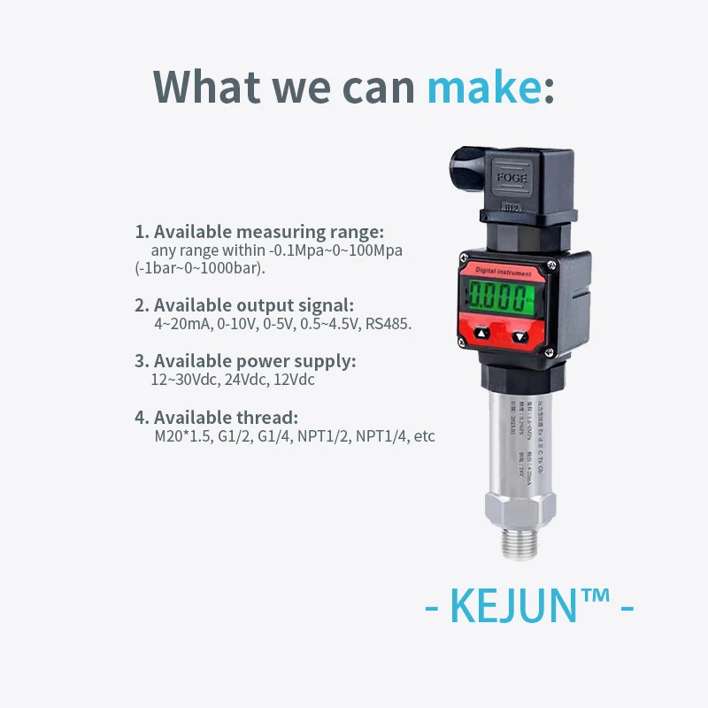 LCD Digital Pressure Transmitter 4-20mA 0-10V M20*1.5 Pressure Transducer Sensor 0-60Mpa Pressure Instrument DC24V With 304SS