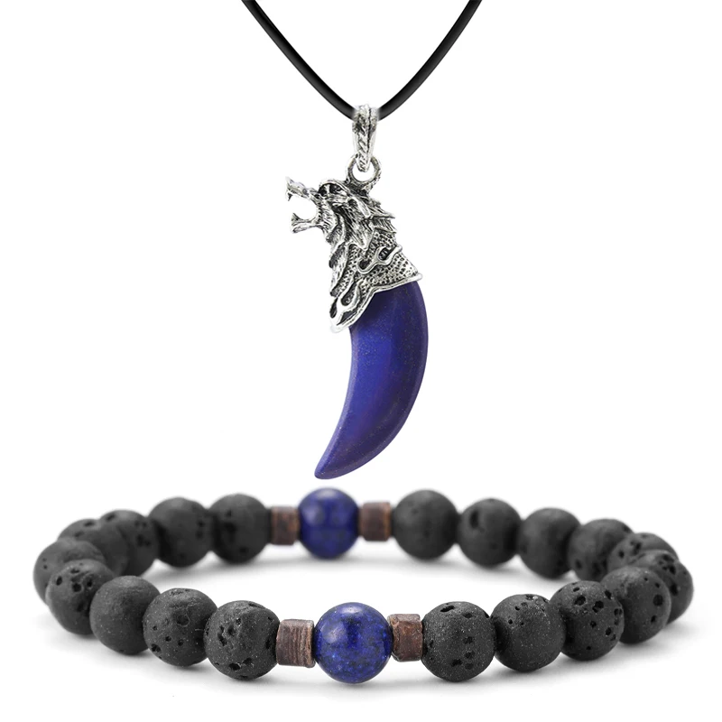 Wolf Tooth Pendant Necklace with Rose Quartz & Amethyst