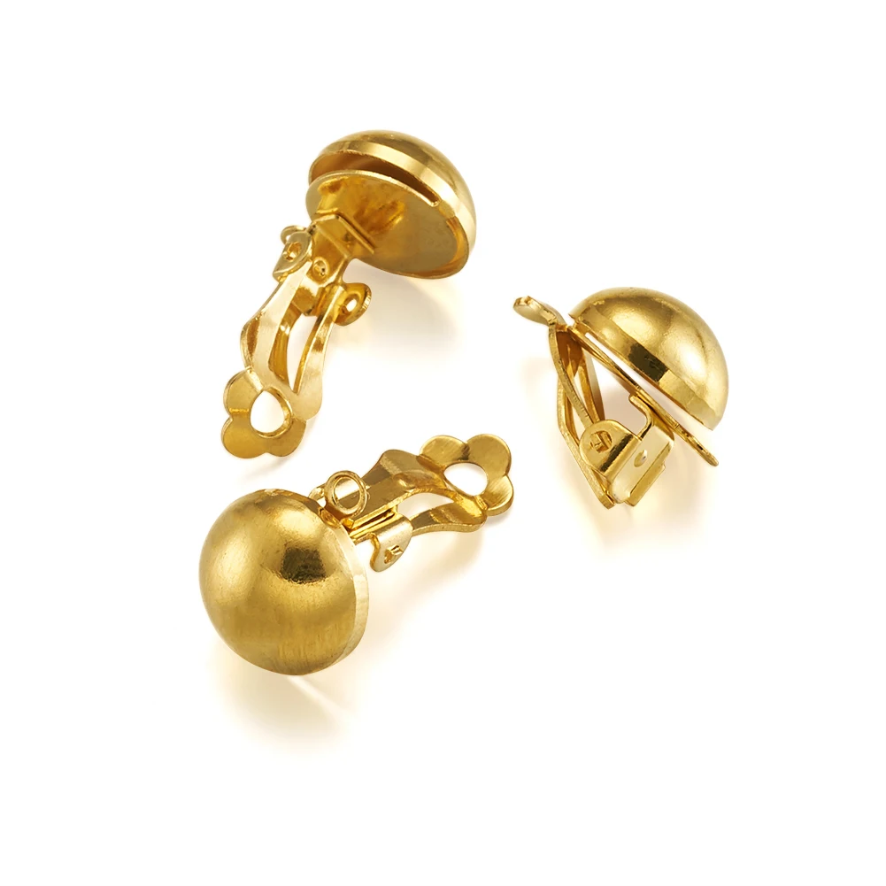 10pcs Golden Brass Clip-on Earring Findings Half Round Ear Clips For DIY Non Piercing Earrings Accessories