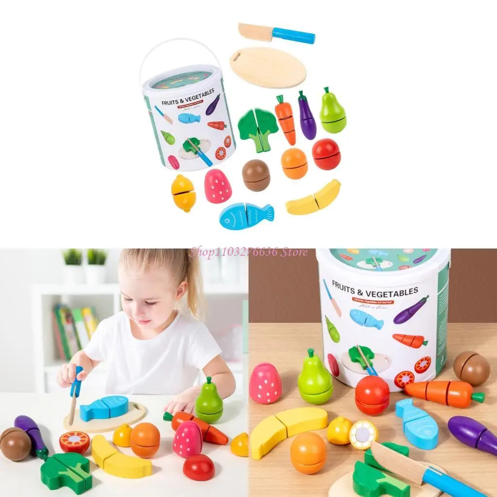 安全な木製ごっこ遊びフルーツ野菜カットおもちゃ、子供の早期発達のための教育学習玩具