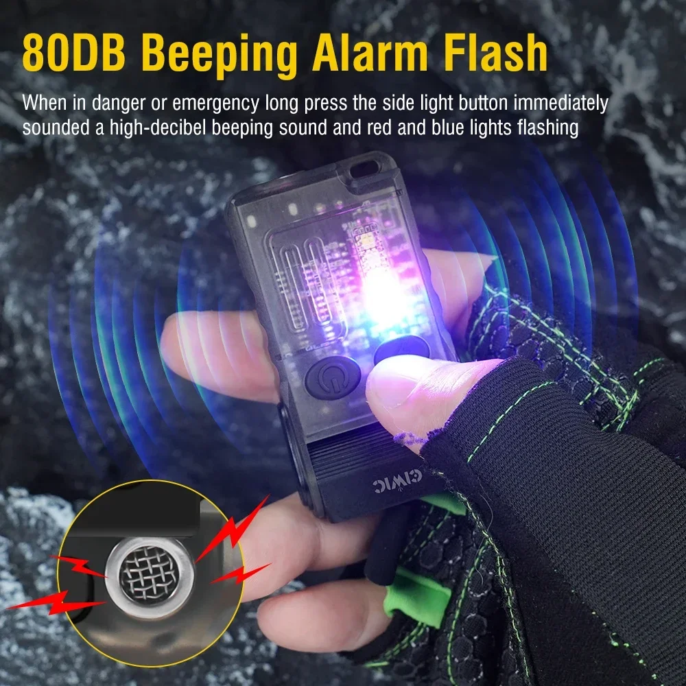 V20 Mini Flashlight Multi-functional Outdoor Waterproof Portable Keychain 180° Corner Working Lighting Emergency 80DB Buzzer