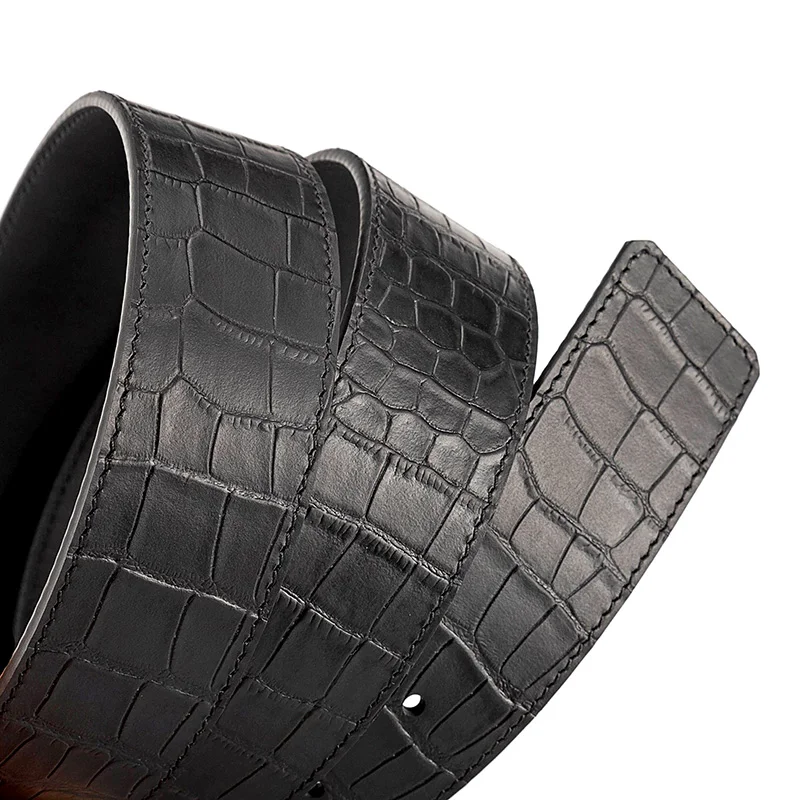 Men’s Luxury 4.0cm Wide Crocodile-Pattern Top-Grain Leather Belt Strap (No Buckle) - Genuine Cowhide Replacement Waistband