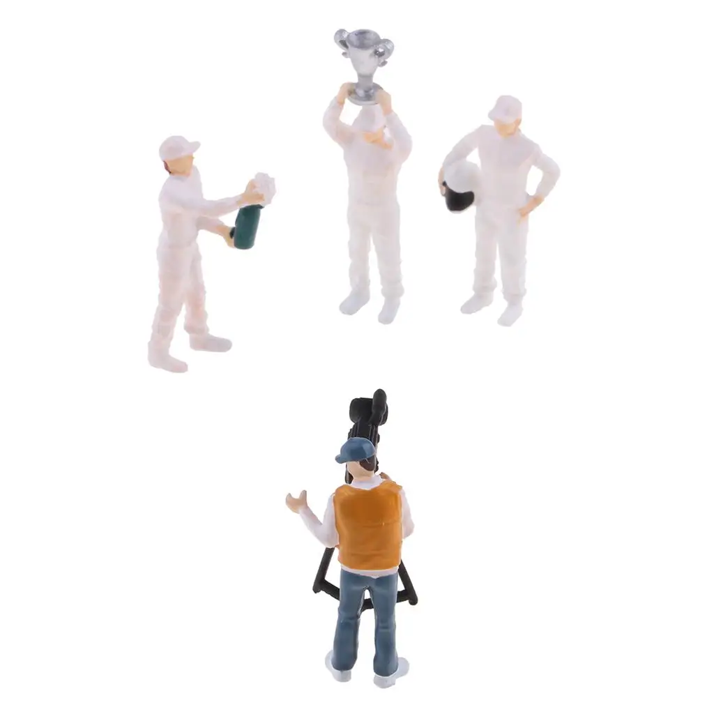 Conjunto de figuras e motorista de carro em miniatura, branco, conforme descrito