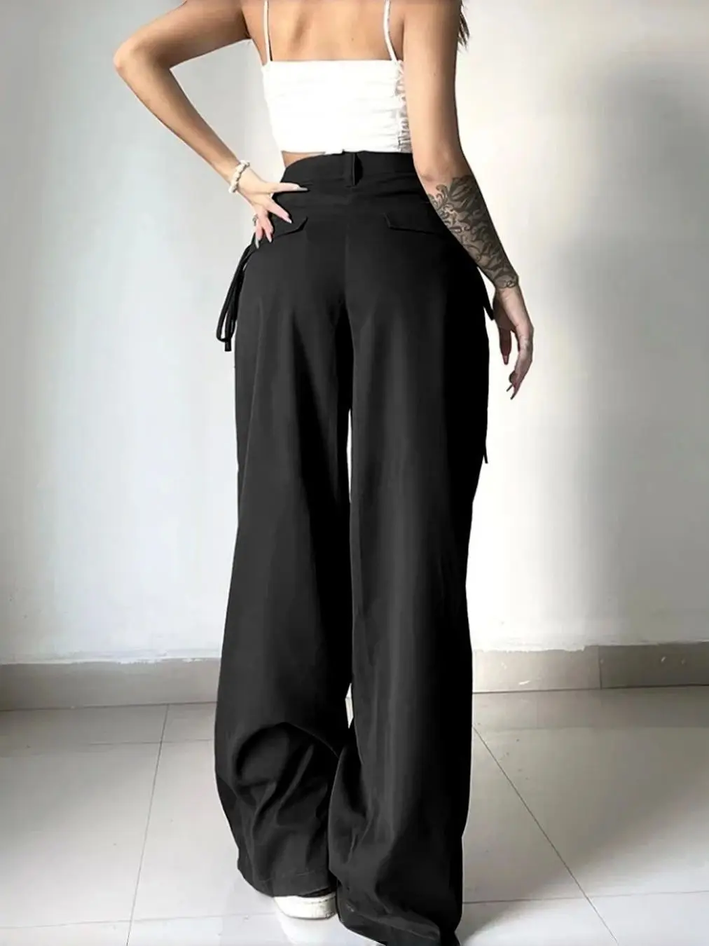 Low Waist Comfortable Loose Woven Pants Women's Straight Leg Casual Trousers Spring Fashion Street Style Polyester Blend