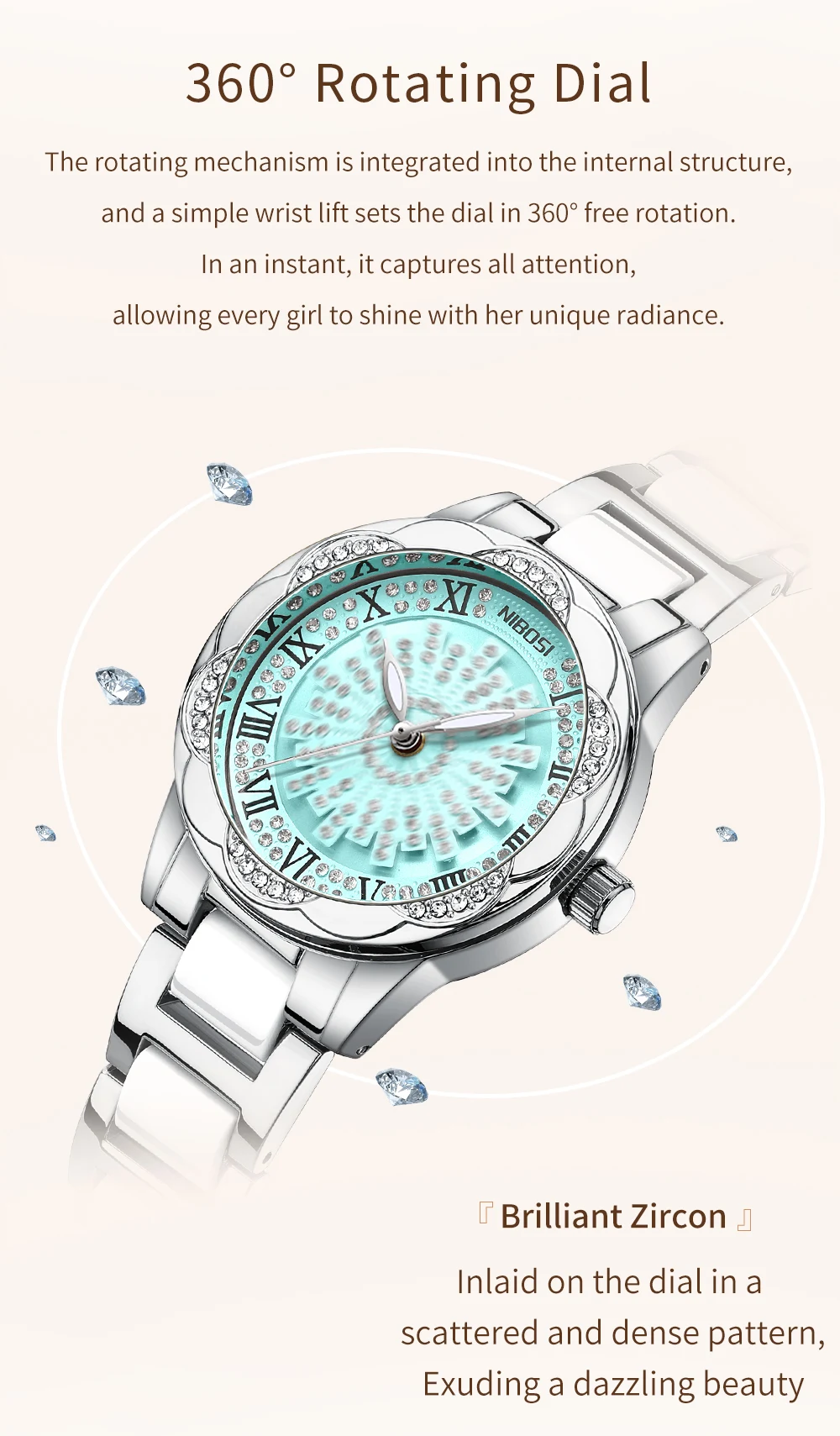 NIBOSI 2025 ساعة نسائية عصرية فاخرة من الفولاذ المقاوم للصدأ سوار ساعة يد بسيط ماسي مقاوم للماء ساعات مضيئة للسيدات #4