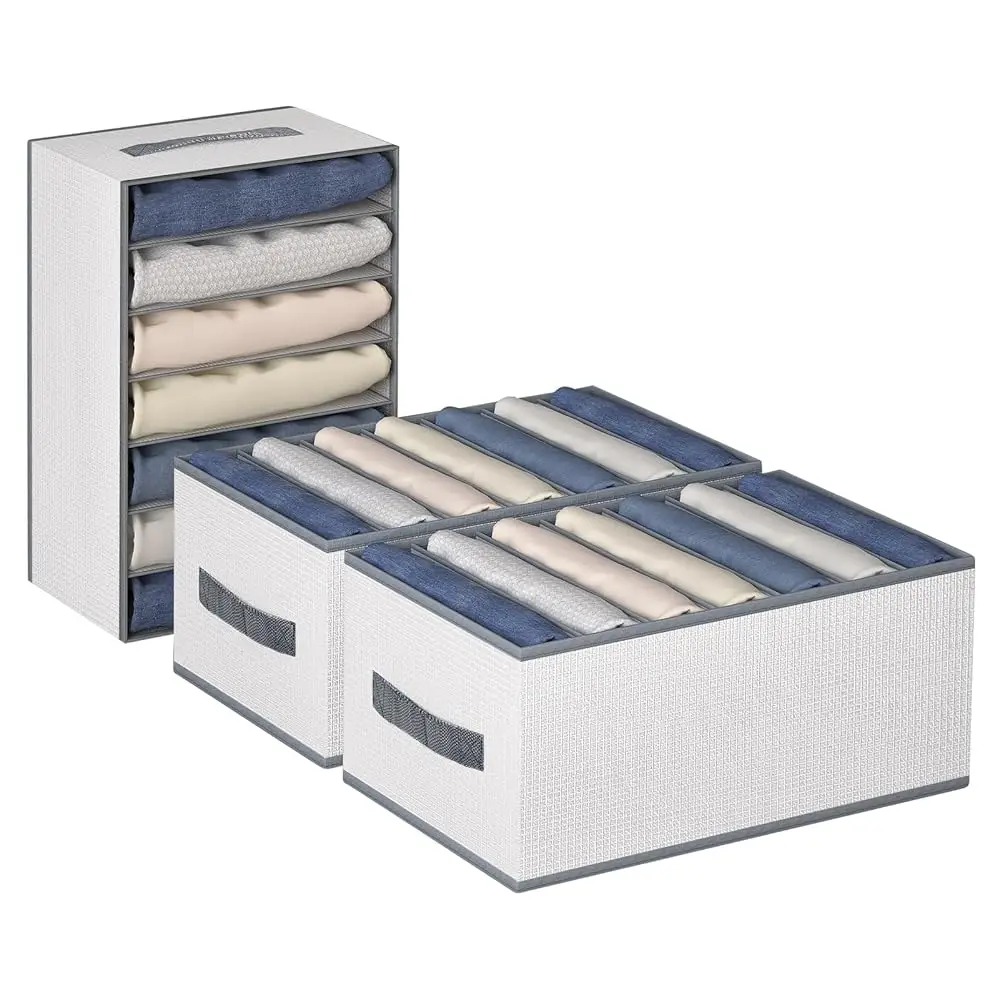 

3 Pa Wardrobe Clothes Organizer For Jeans Sized 0-10, 7 Compartments Waterproof Mesh Closet Organizer, Dimension 14-1/4"" X