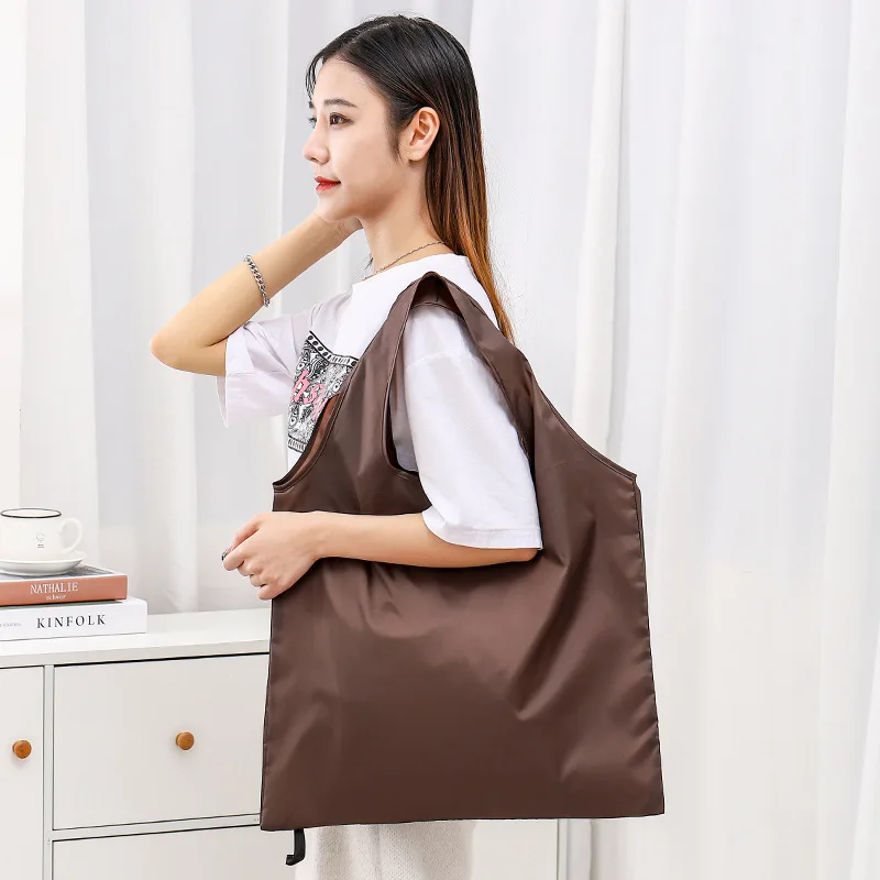 Solid Color Foldable Shopping Bag Reusable Travel Grocery Bag Eco-Friendly One Shoulder Handbag for Travel Supermarket Tote Bag