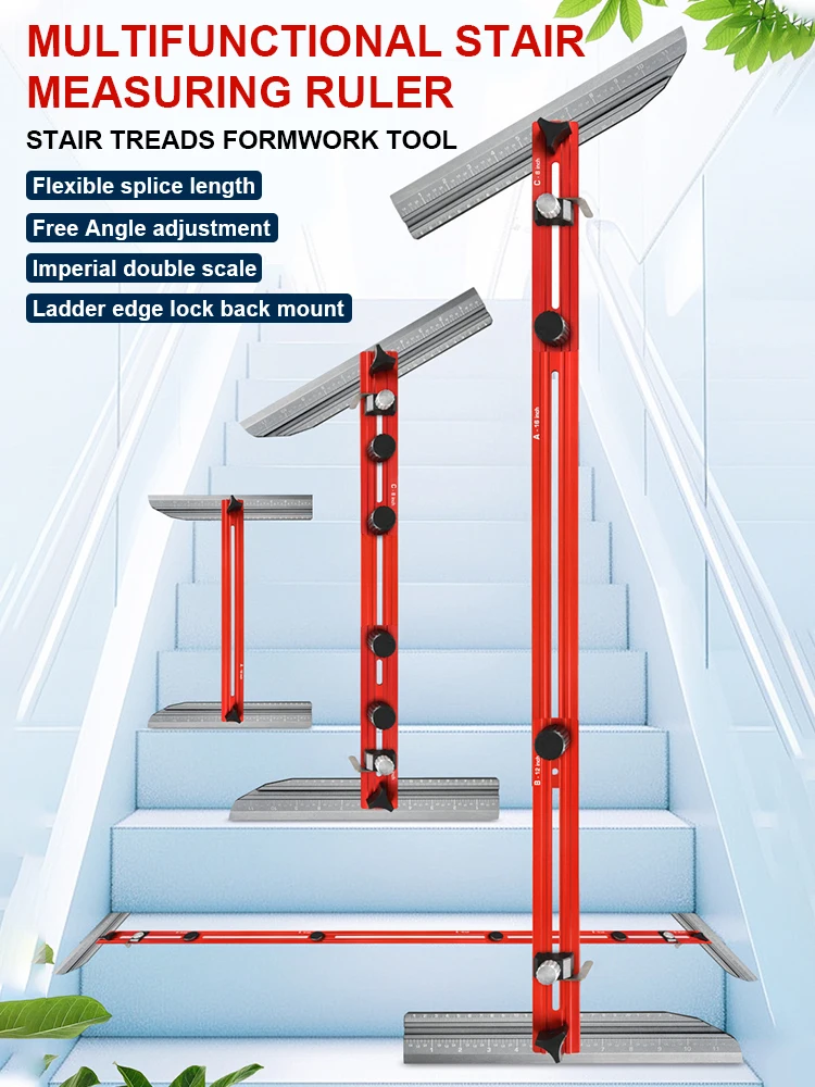 Stair Tread Template Tool Professional Shelf Scribe Tool Stair Measuring Tool Jig for Risers Wall Partitions Shelf Floor Stairs
