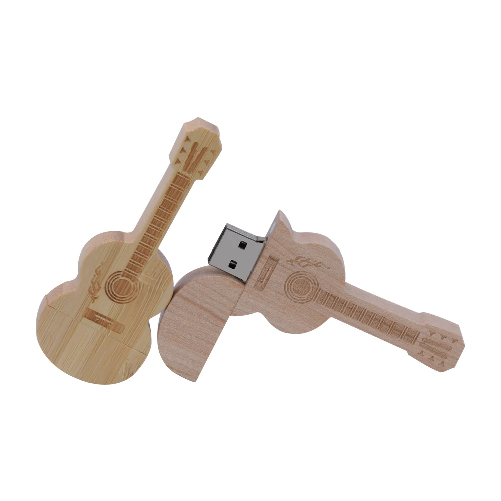 30pcs Free Custom Logo Pen drive Guitar shaped USB flash drive Wooden Memory Stick Music Pendrive Creative gift 64GB 32G 16G 8GB