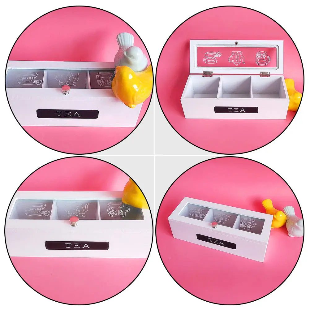 

1pc Wooden Tea Box Transparent Top For Tea Bags Coffee Sugar Storage Hotel Homestay Supplies Multi-Function Case High Hardness