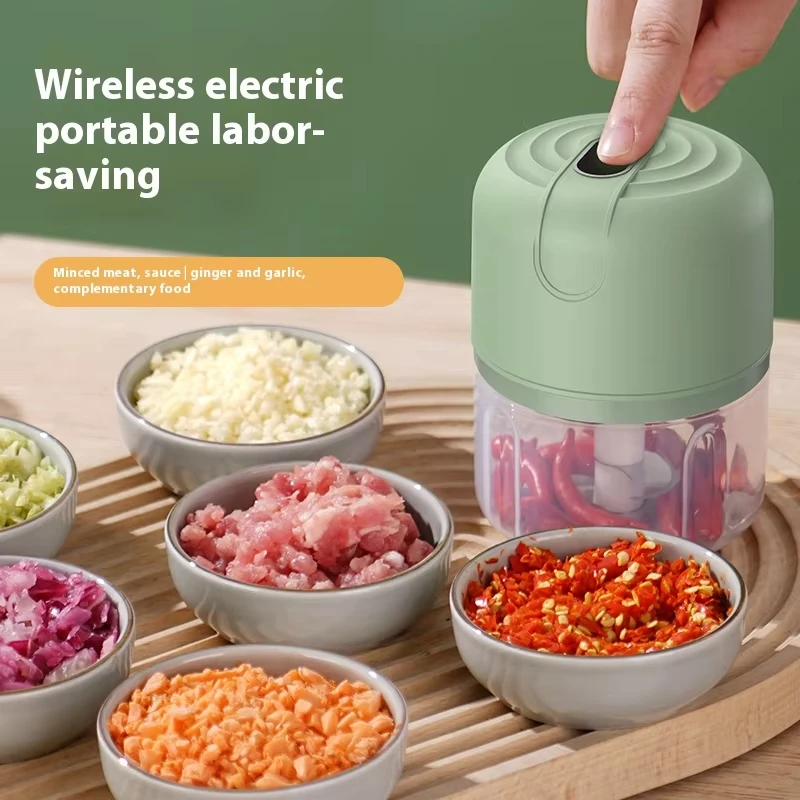 250ML Electric Garlic Grinder Onion Chopper Vegetable Chili Meat Blender Kitchen Appliance Vanilla Color