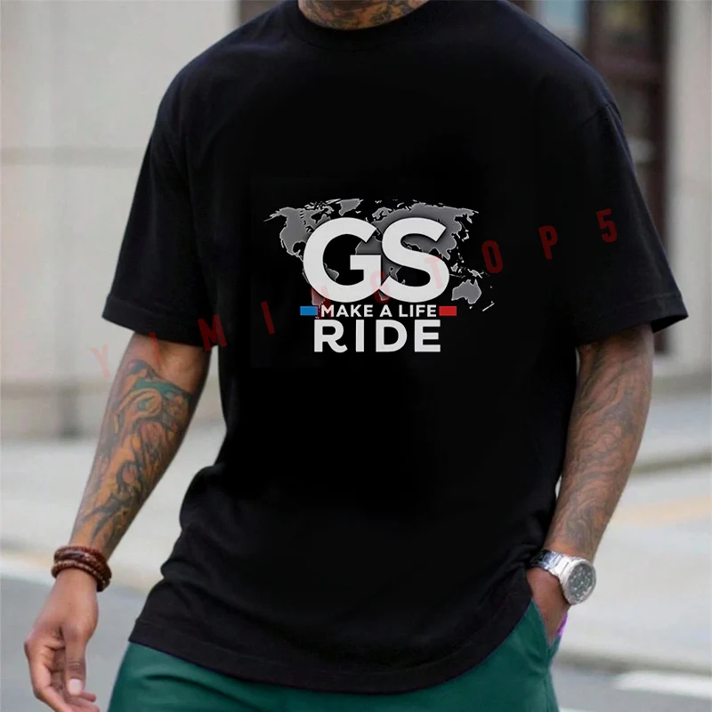 

GS MAKE A LIFE RIDE Motorcycle Cotton Men's Moto T-shirt Fashion Casual Summer Comfortable Short Sleeve Tops