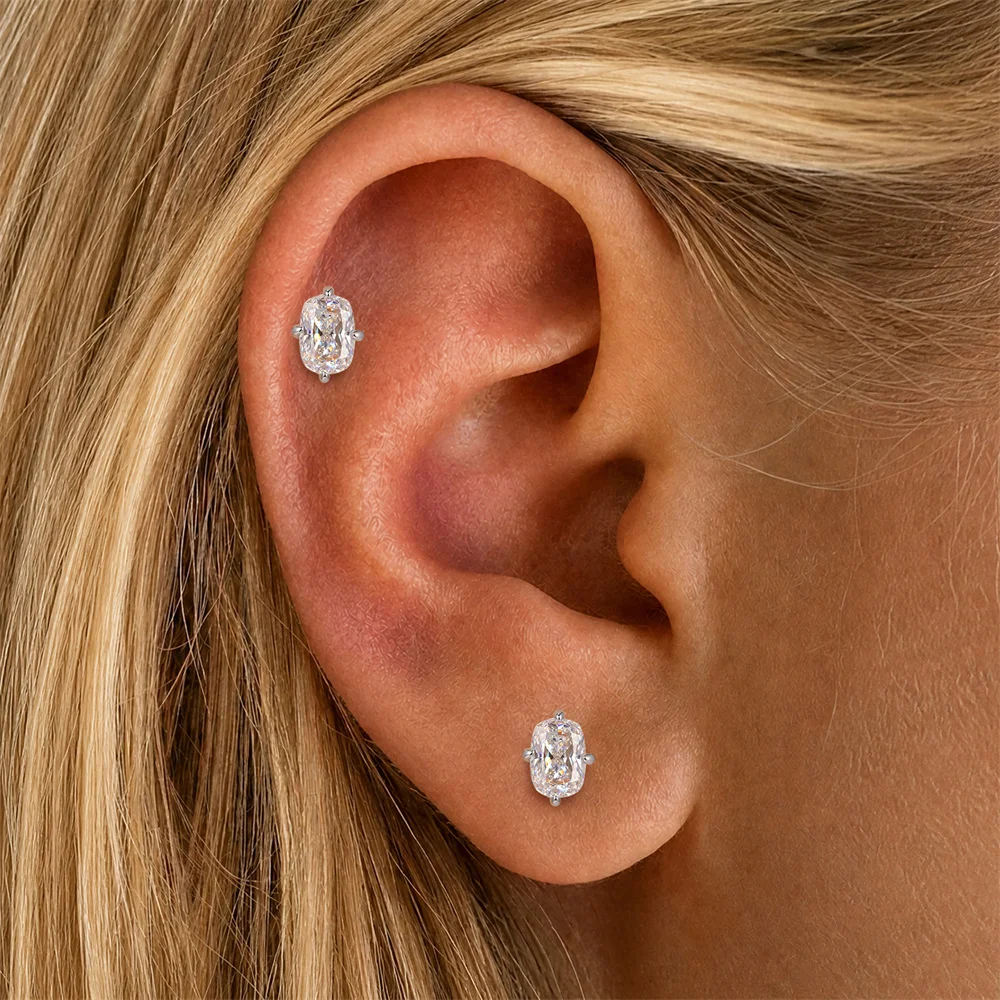 AIDE 925 Sterling Silber Klassischer Moissanit-Ohrstecker mit flacher Rückseite für Damen, 1 Karat, geometrische Form, Hochzeitsschmuck – Detail 35