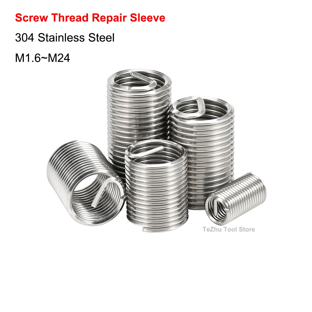 

304 Stainless Steel Screw Tooth Thread Repair Sleeve Wire Protective Coiled Helical Sleeve M1.6~M24 Thread Insert