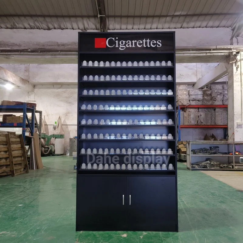 

custom.Factory Smoke Shop Fittings Cigarettes Shelves Display Stand with Storage Cabinet Led smoke shop cabine