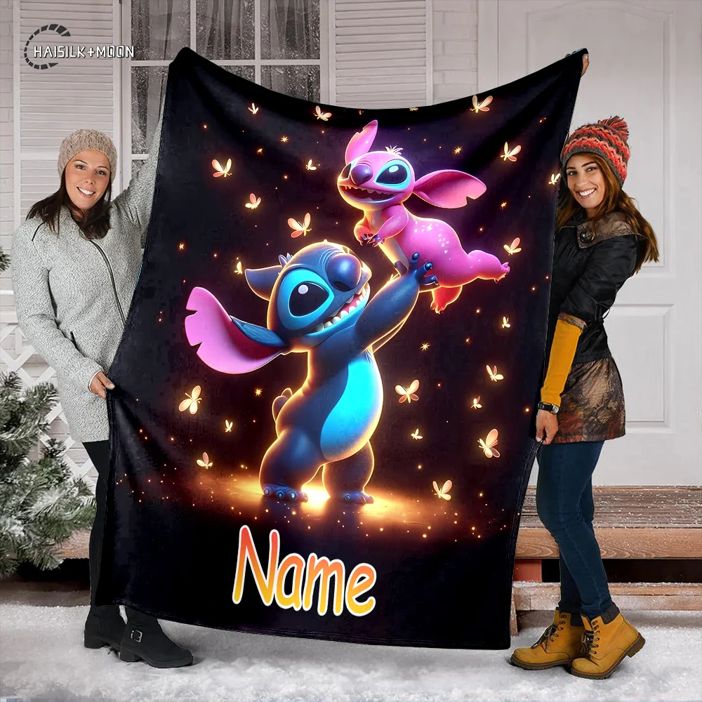 Custom Name Personalized Blanket Disney Stitch Printed Blanket for Sofa Bed Cover Blanket Suitable for Birthday Christmas Gifts