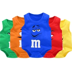 0-24M yenidoğan bebek erkek ve kız için Bodysuit mektup baskı komik M fasulye pamuk kolsuz bebek Romper Soft yumuşak yürümeye başlayan Onesie