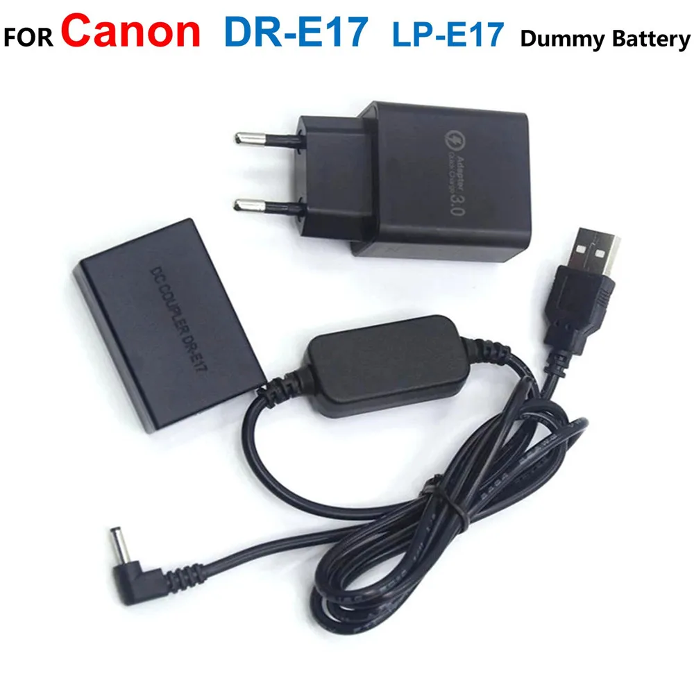 

ACK-E17 USB Power Cable+DR-E17 DC Coupler LP-E17 Fake Battery+QC3.0 Charger Adapter For Canon EOS M3 M5 M6 M6 Mark II Camera