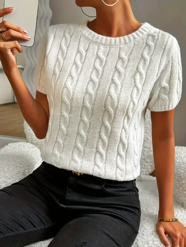 

Ladies Simple round Neck Versatile Comfortable Ribbed Knitwear Sweater