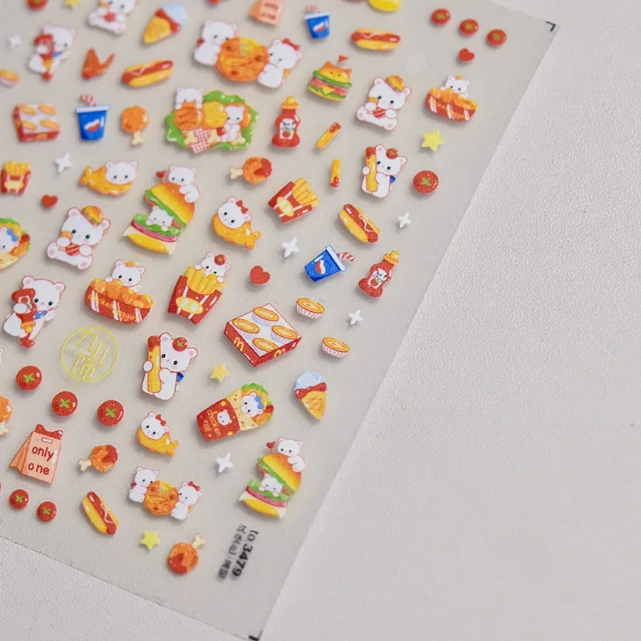 Pudín rosa cereza Bowknot en forma de corazón estrella garra impresión dulce autoadhesivo 5D decoración de uñas pegatina manicura calcomanía DIY