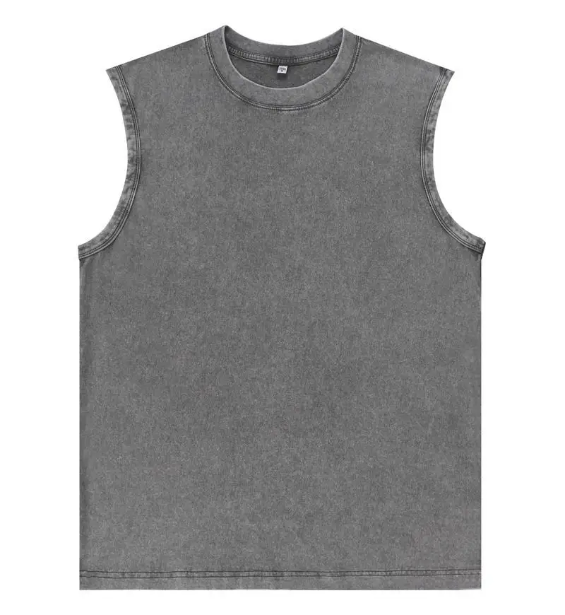 2026 New Summer Men's Washed Cotton Tank Tops Muscle Gym Sleeveless Workout T Shirts Running Beach Loose Cutoff Tees
