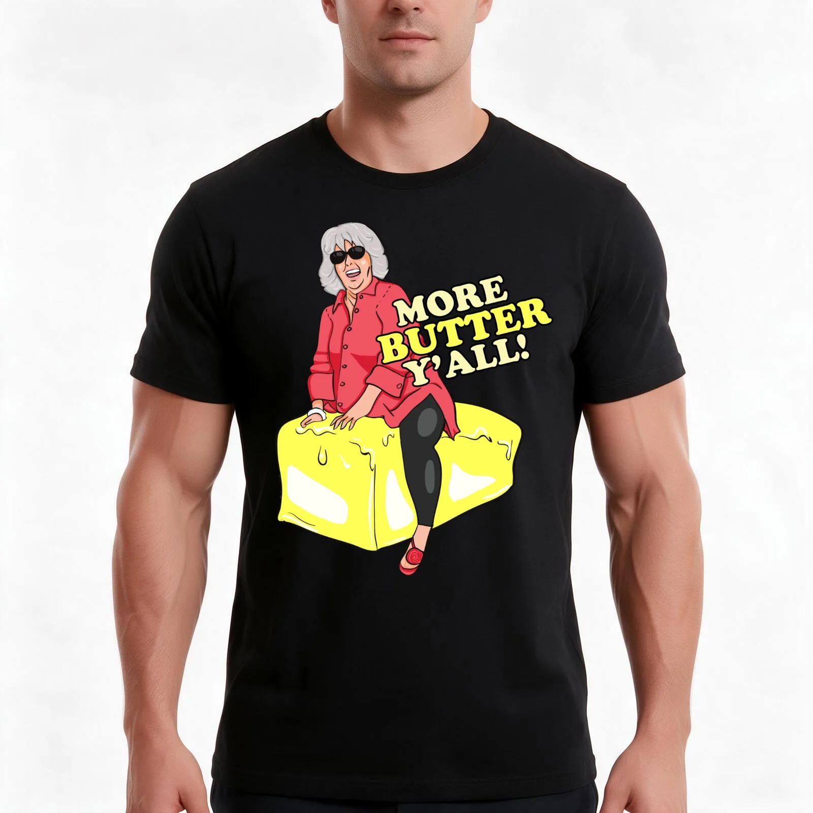 More Butter Y'all! T-Shirt, Summer Casual Cotton Tee, Oversized Streetwear Tops, Vintage Graphic Print, Loose Fit Short Sleeve