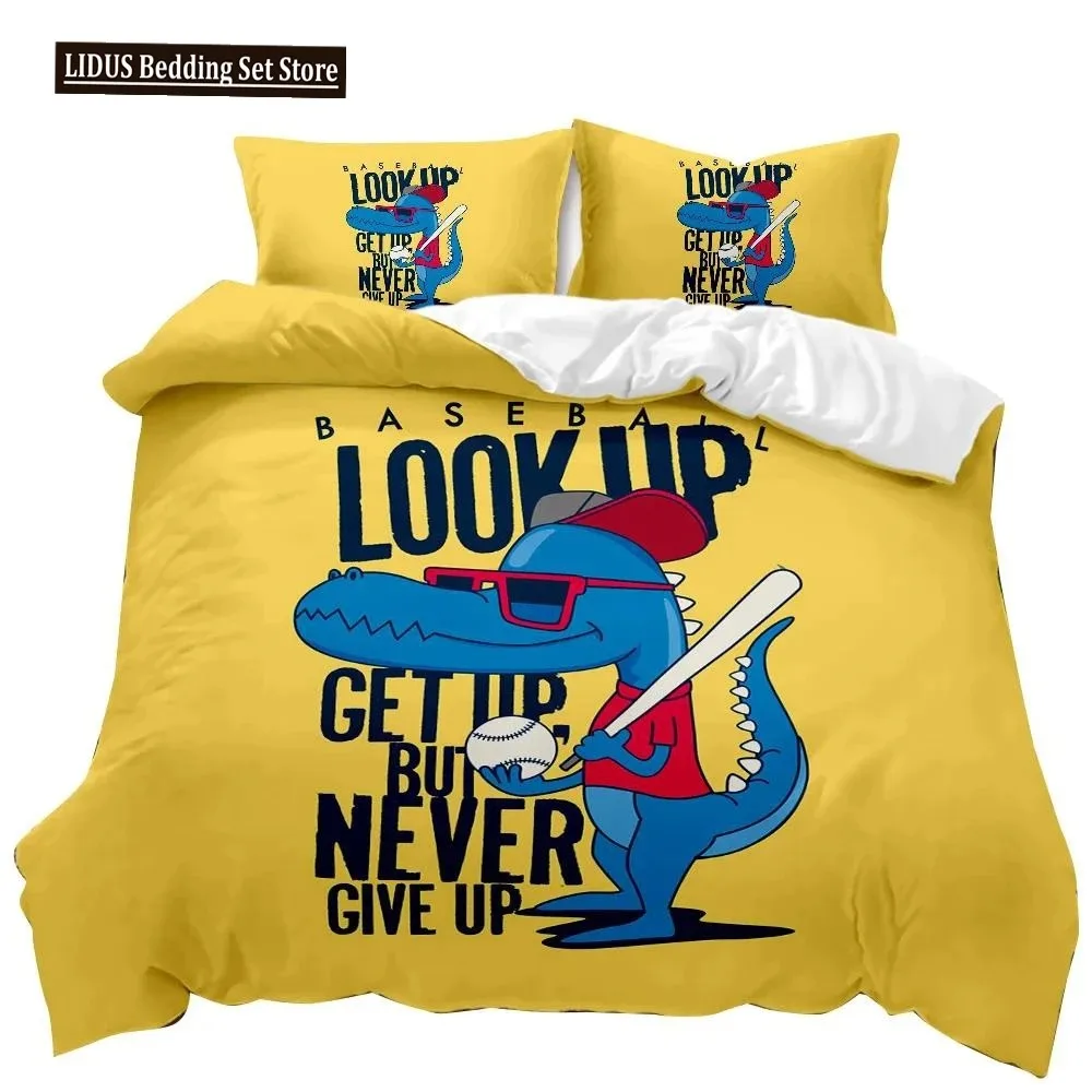 

Cartoon Duvet Cover Set Dinosaur Playing Baseball Never Give Up Bedding Set Cartoon Double Queen King Size Polyester Quilt Cover