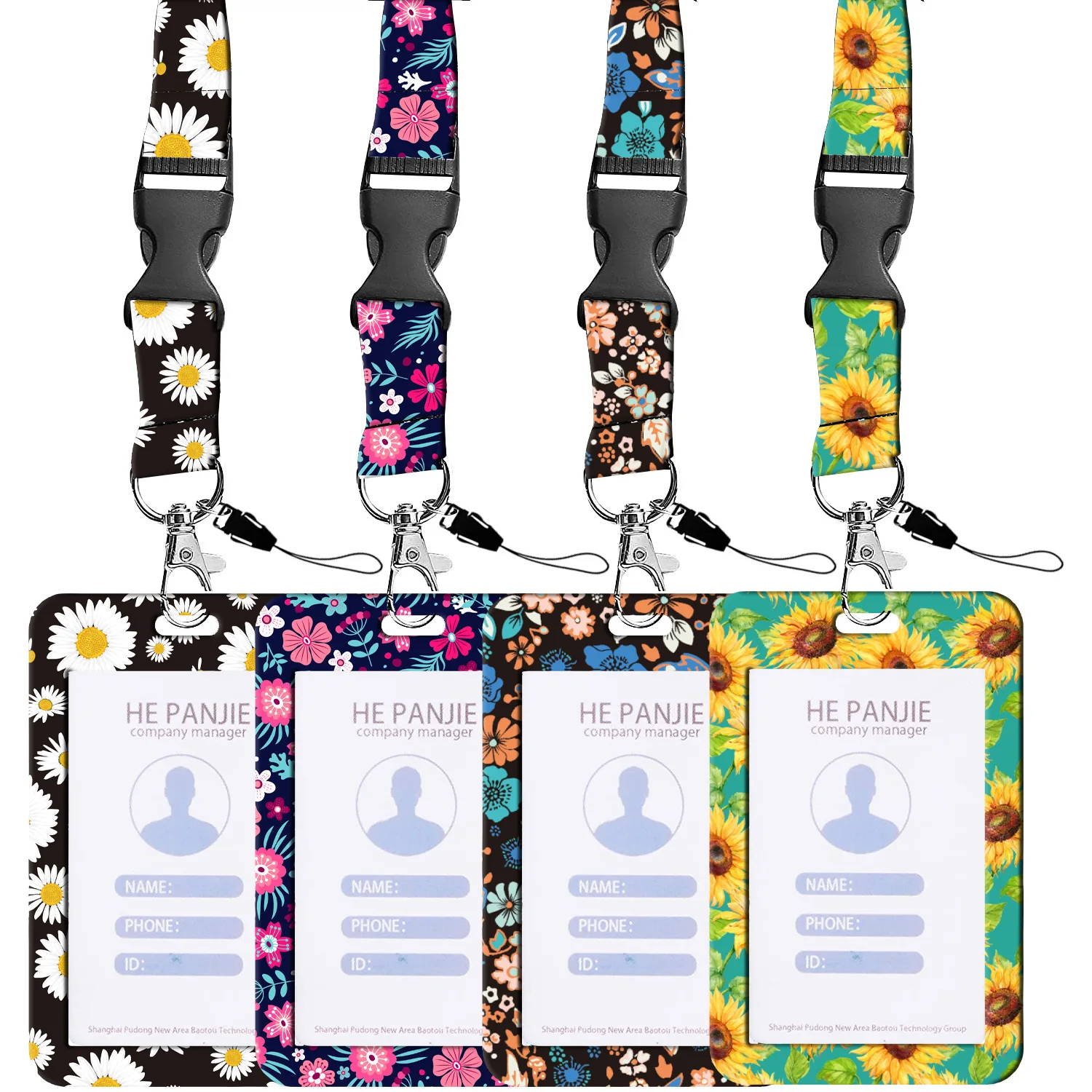 

Cute Flowers Printed Ferrule Flexible And Easy To Pull Buckle Hanging Rope ID Card Protective Cover Student Card Holder