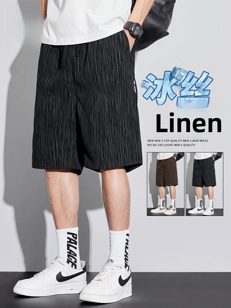 

Jeanswest Ice Silk Linen Casual orts Men's Summer New Loose Straight Thin Qui Dry Sports Five-Quarter Pants Breathable