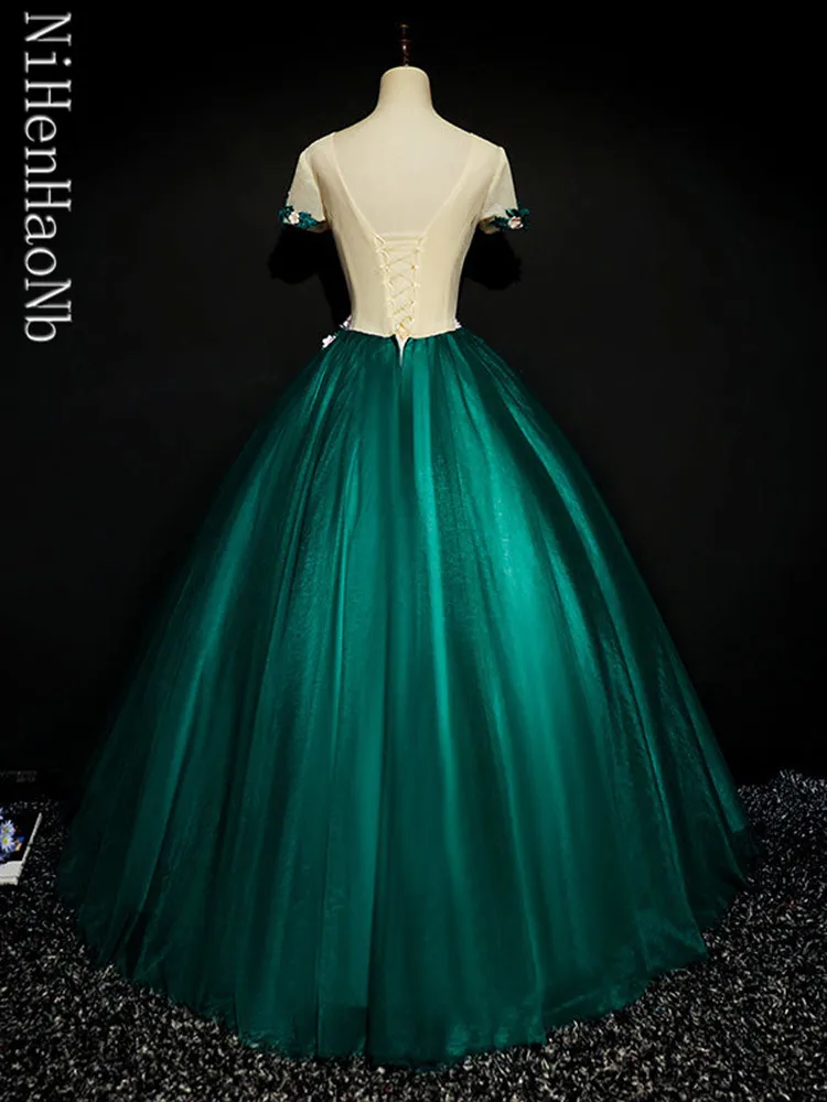 Green Princess Flowers Wedding Dress Girls Tulle Party Formal Dress Quinceanera Dresses Vestidos