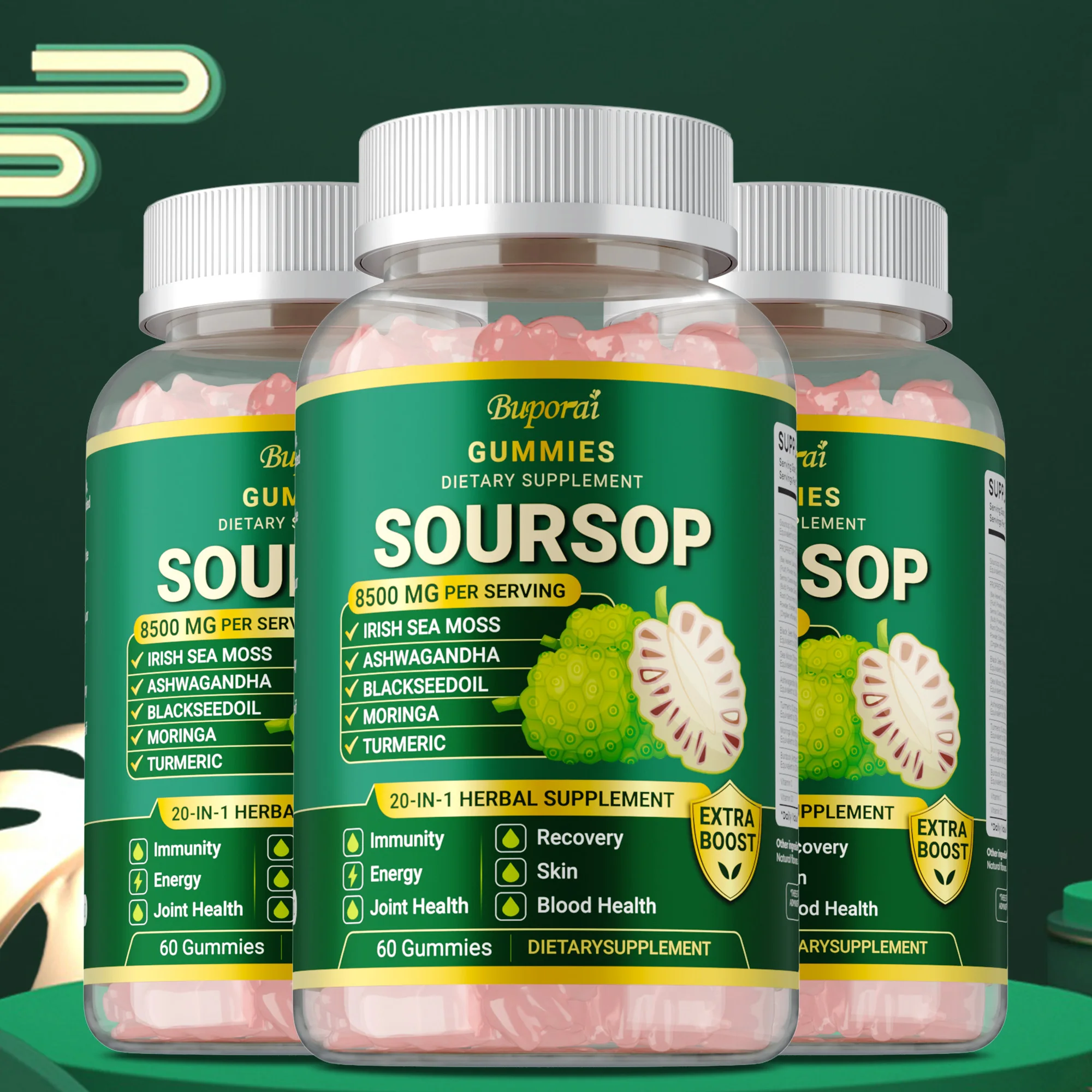 

Soursop Gummies - Support Immunity and Gut Health Anti-aging and Skin Health Good Mood Vegan Gluten-Free
