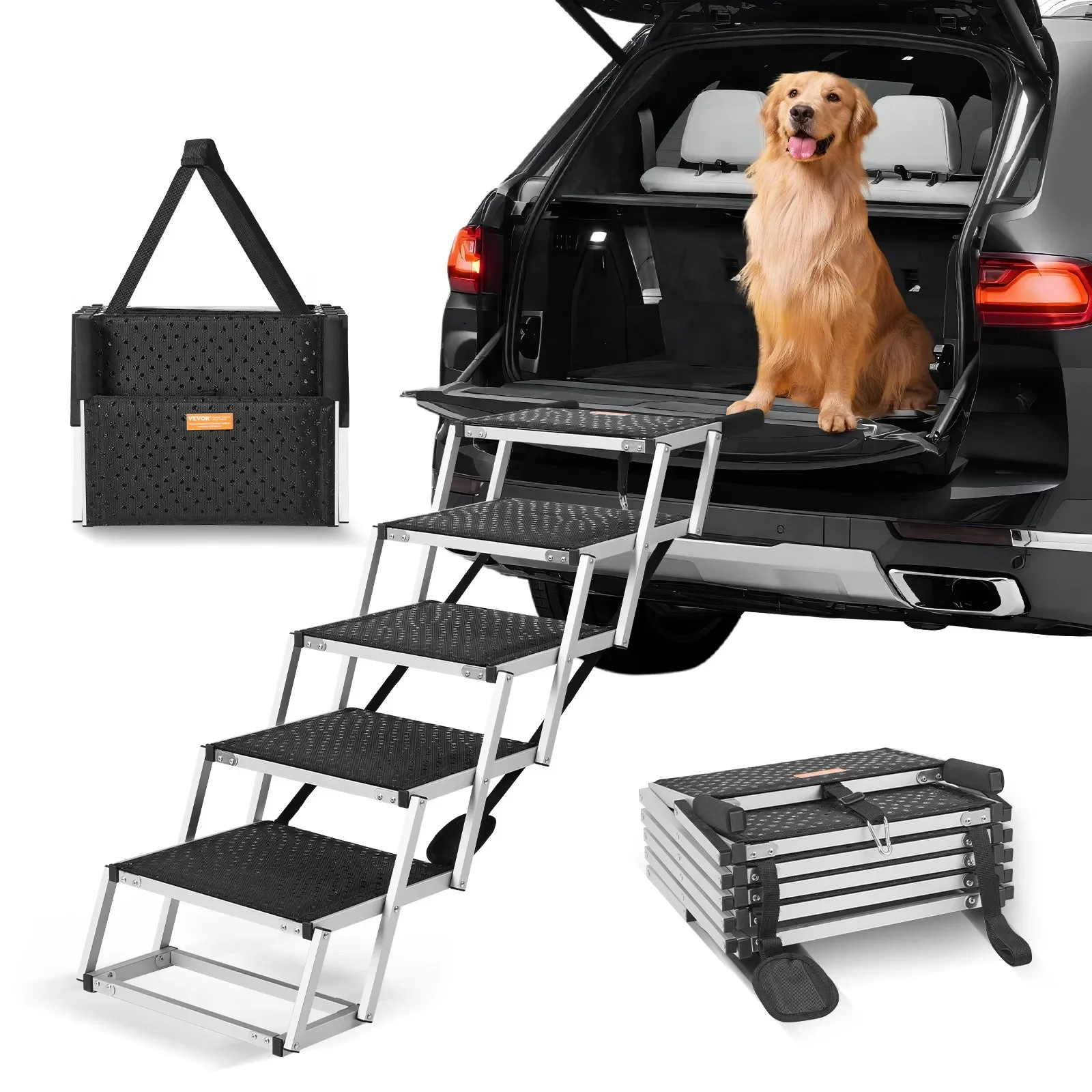 Dog Stair for Cars 5-step Folding Dog Steps Aluminum Loads up to 150 lbs