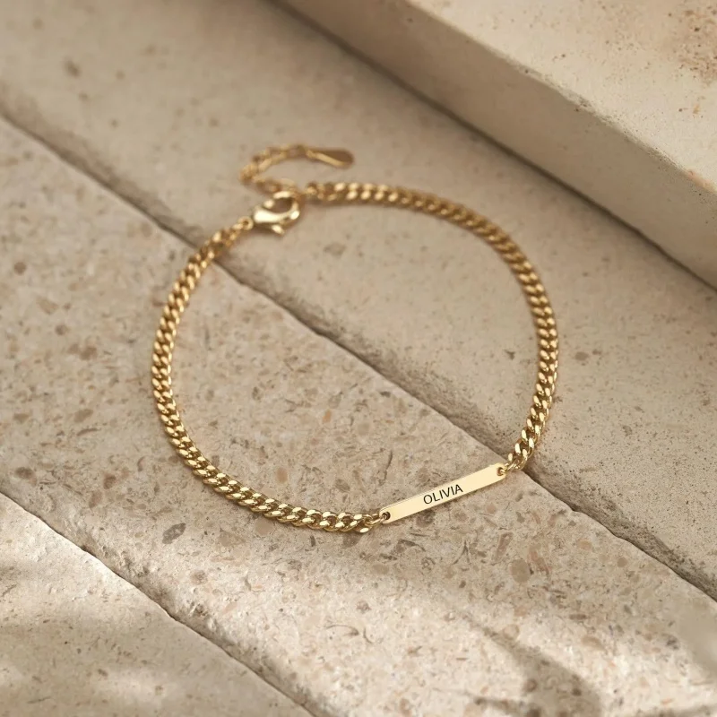 Women's Personalized Custom Name Bar Bracelet, Stainless Steel