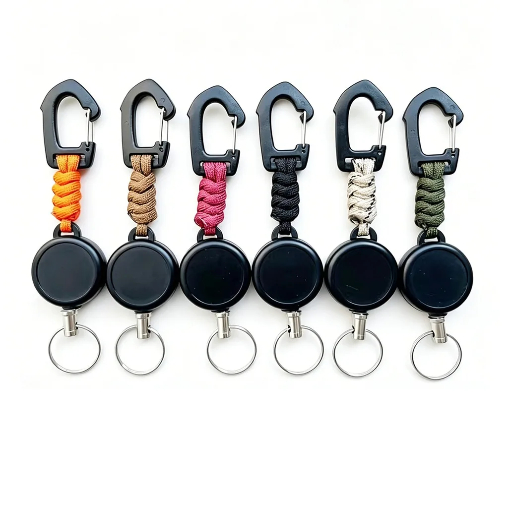 Retractable Key Chain With Carabiner Braided Paracord Anti-Theft Portable Key Holder With Retractable Steel Cable For Outdoor Hi