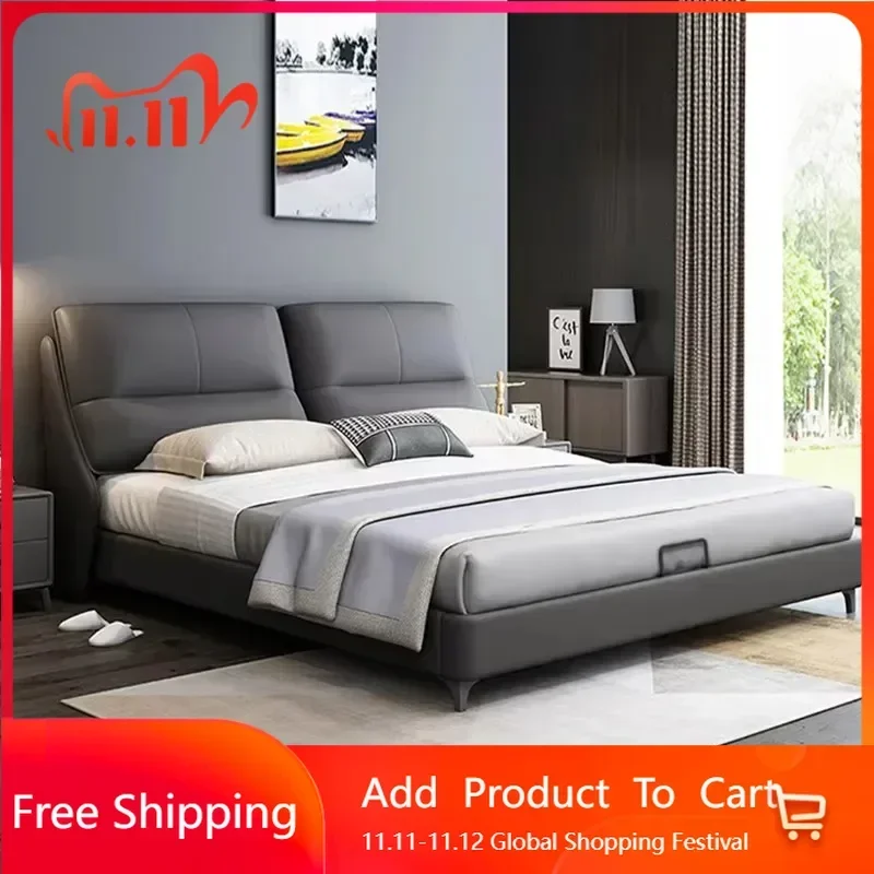 

Ergonomic Luxury Double Bed Wood Elegant Italian Bedroom Queen Bed Comferter Unique Show Letto Matrimoniale Unique Furniture