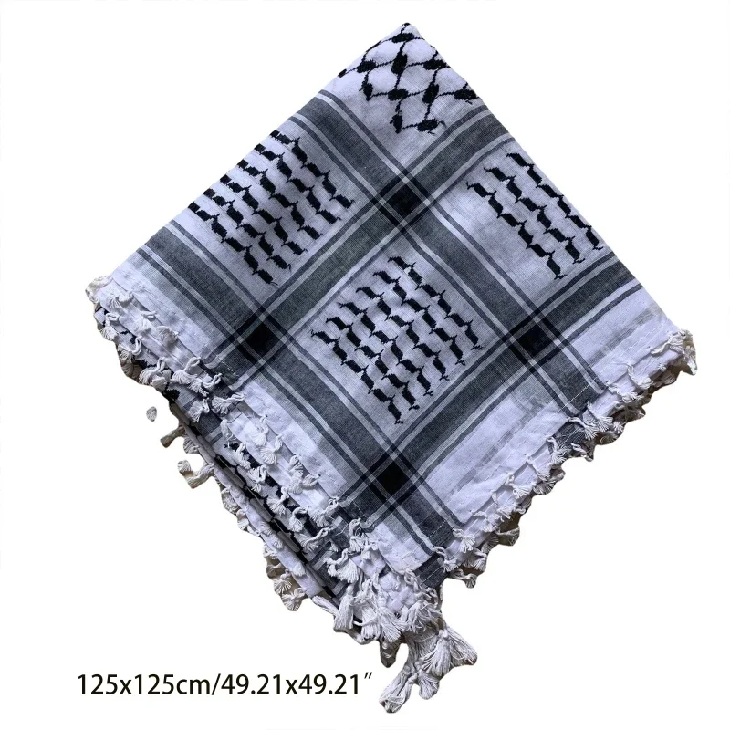 Arab Turban Muslim Keffiyeh Scarf Hijab Shemagh Desert Keffiyeh Fashion Military for Head Neck Scarf White Arab