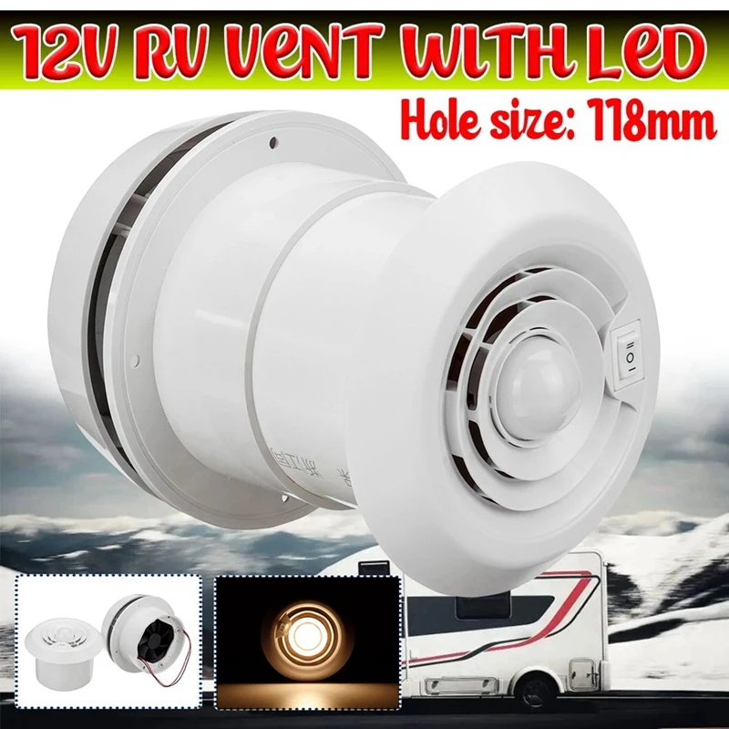 RV Camper Car Roof Exhaust Fan Ceiling Round Air Outlet 12V Strong Wind With LED Light For Caravan Ventilation Fan