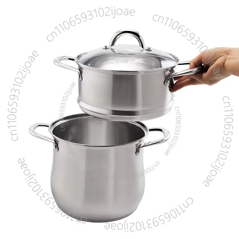 Modern double-layer steamer large-capacity drum-shaped stainless steel binaural soup pot gas induction cooker soup pot