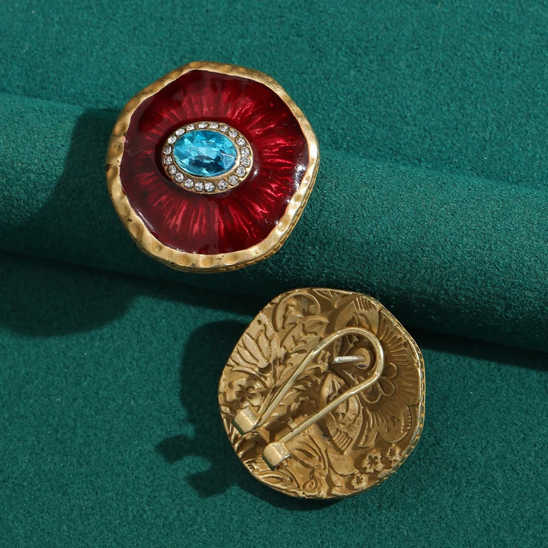 Vintage Blue Crystal Red Enamel Devil'S Eye Stud Earrings 2025 Luxury Designer Round Antique New Women Jewelry Accessories