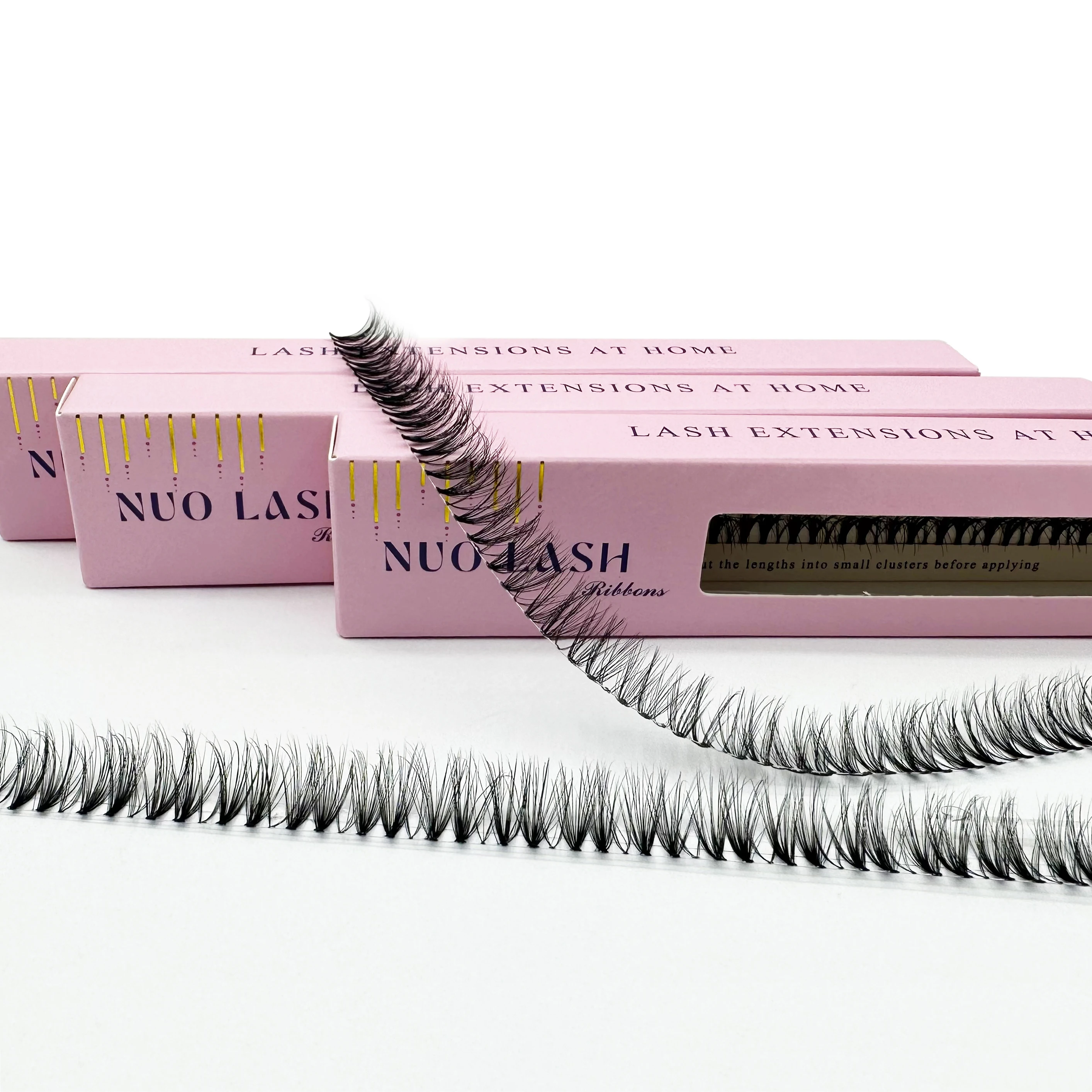 Nuo Ribbons Volume Fluffy Cluster Eyelash Extension DIY At Home Individual Cluster Segmented Lashes Superfine Band Private Logo