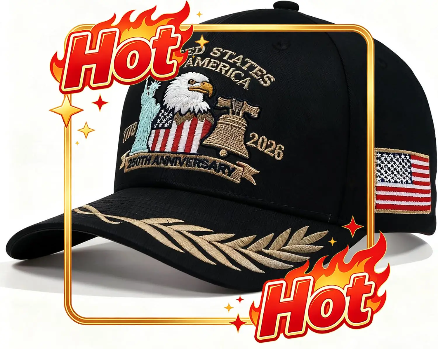 Custom Hat United States 250 Anniversary USA Hat 1776-2026 250th Anniversary USA Hat Adjustable Embroidered Patriotic Hats Men W