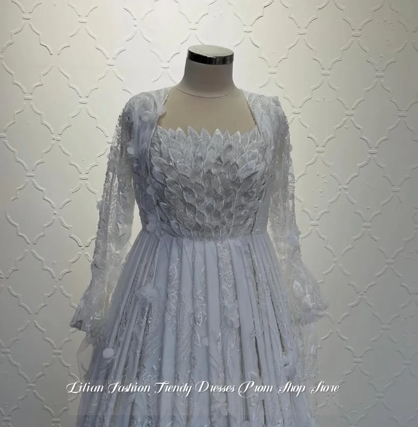Custom Gorgeous Embroidered Wedding Gown Feather Shaped Bridal Dress 3D Floral Details Church Wedding Formal Evening Gown