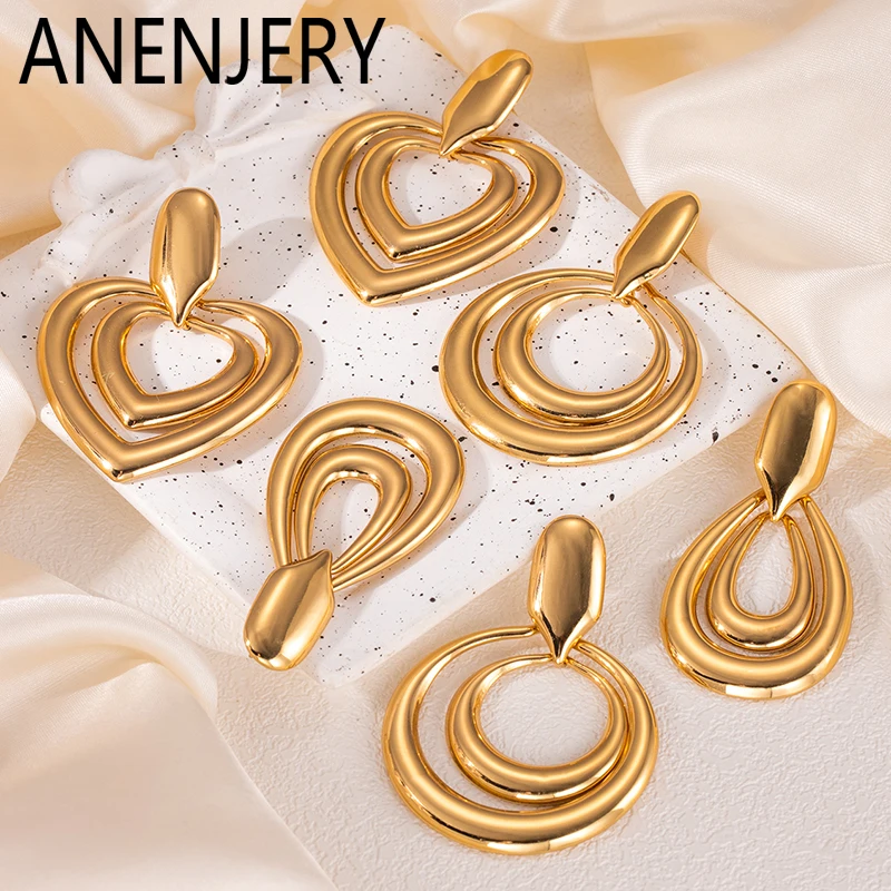 ANENJERY 316L Edelstahl Unregelmäßige Kreisförmige Hohle Herz Ohrringe Für Frauen Einfache Persönlichkeit Schmuck Geschenke Großhandel