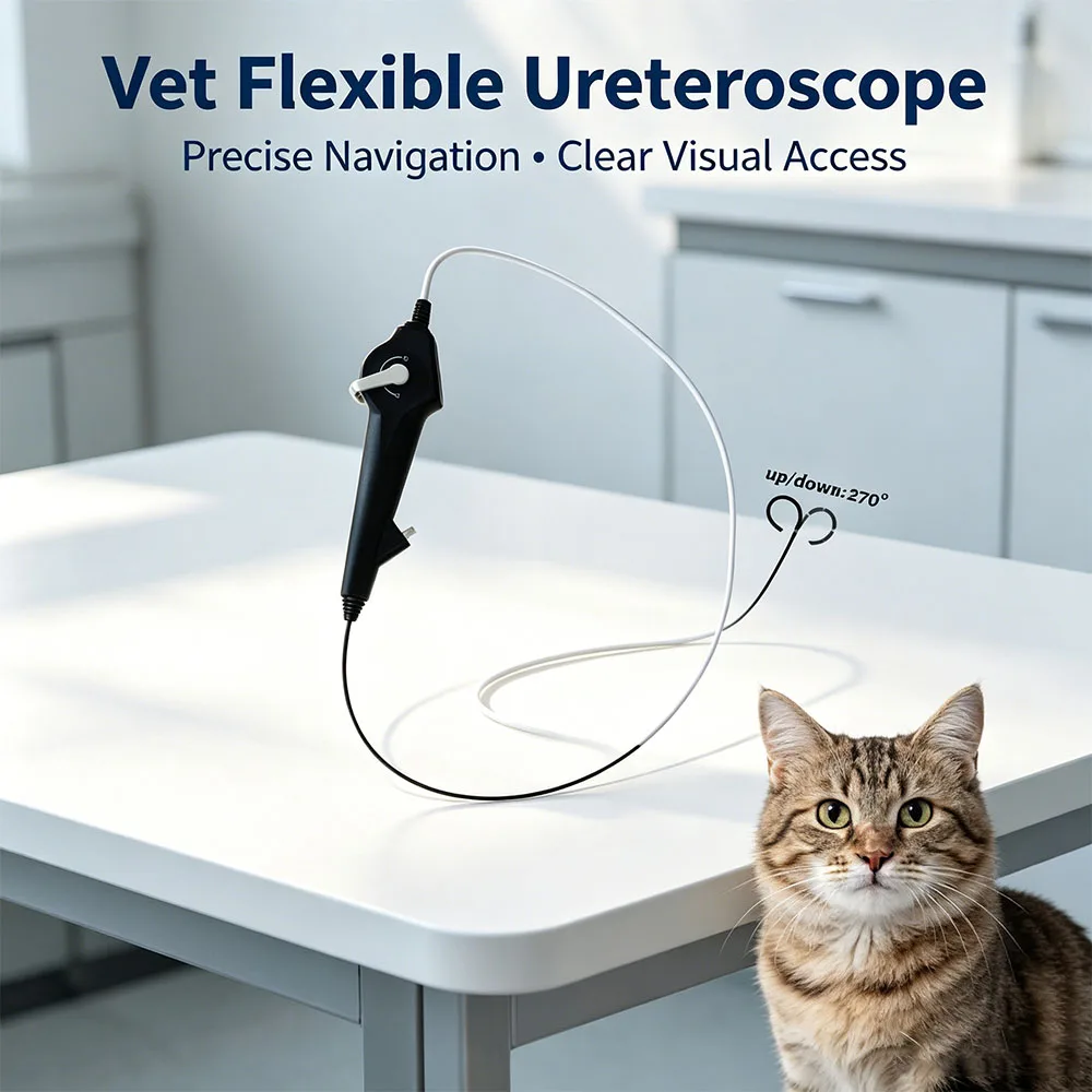 120 Degrees Panoramic View Flexible Veterinary Ureteroscope 2.8mm Tube For Multi Species Pet Ureteral Lesion Observation