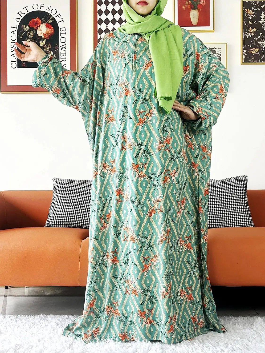 Abaya musulmana de algodón para mujer, ropa de oración Floral de Ramadán, Túnica de Oriente Medio de Dubái y Turquía, vestido africano suelto,