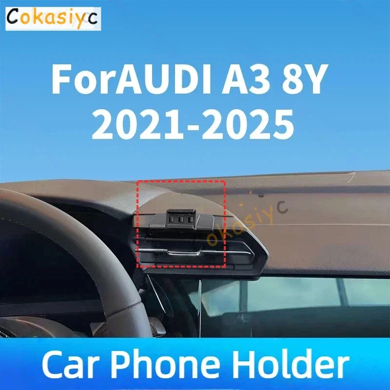 Suporte de Celular para Carro AUDI A3 8Y 2021-2025, Base de Fixação Especial, Carregador Sem Fio, Suporte de Gravidade para Acessórios de Interior Aut